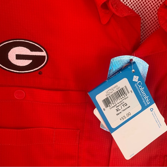 Columbia Other - Columbia Georgia Bulldog (NWT) (XL) Collared, Button Down Vibrant Red Shirt